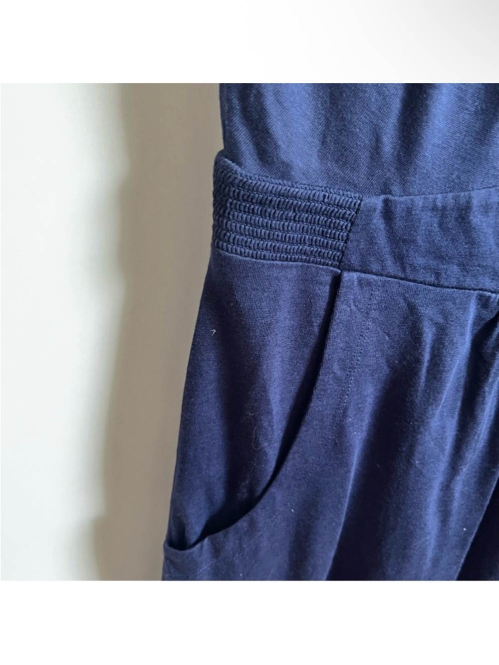 Boden Margot Dress navy blue jersey pockets scoop neck cotton ruched - Picture 4 of 10
